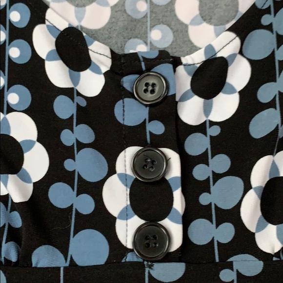 Pink Vanilla Mini Dress, Mod Style Floral Dress, Black Blue White Patterned - Picture 6 of 10